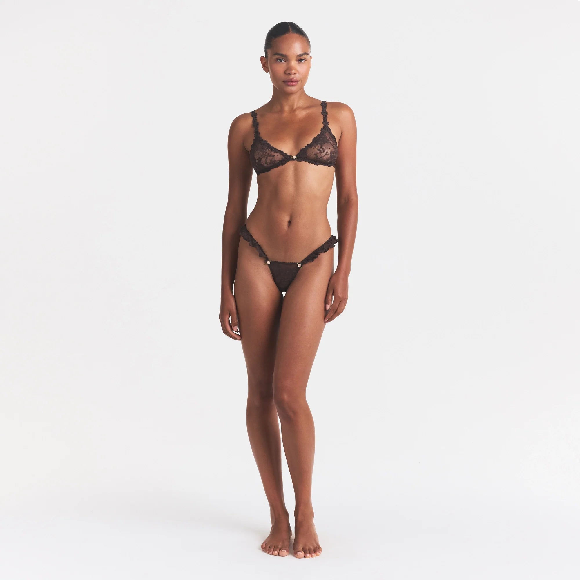 STRETCH LACE TRIANGLE BRALETTE | ESPRESSO
