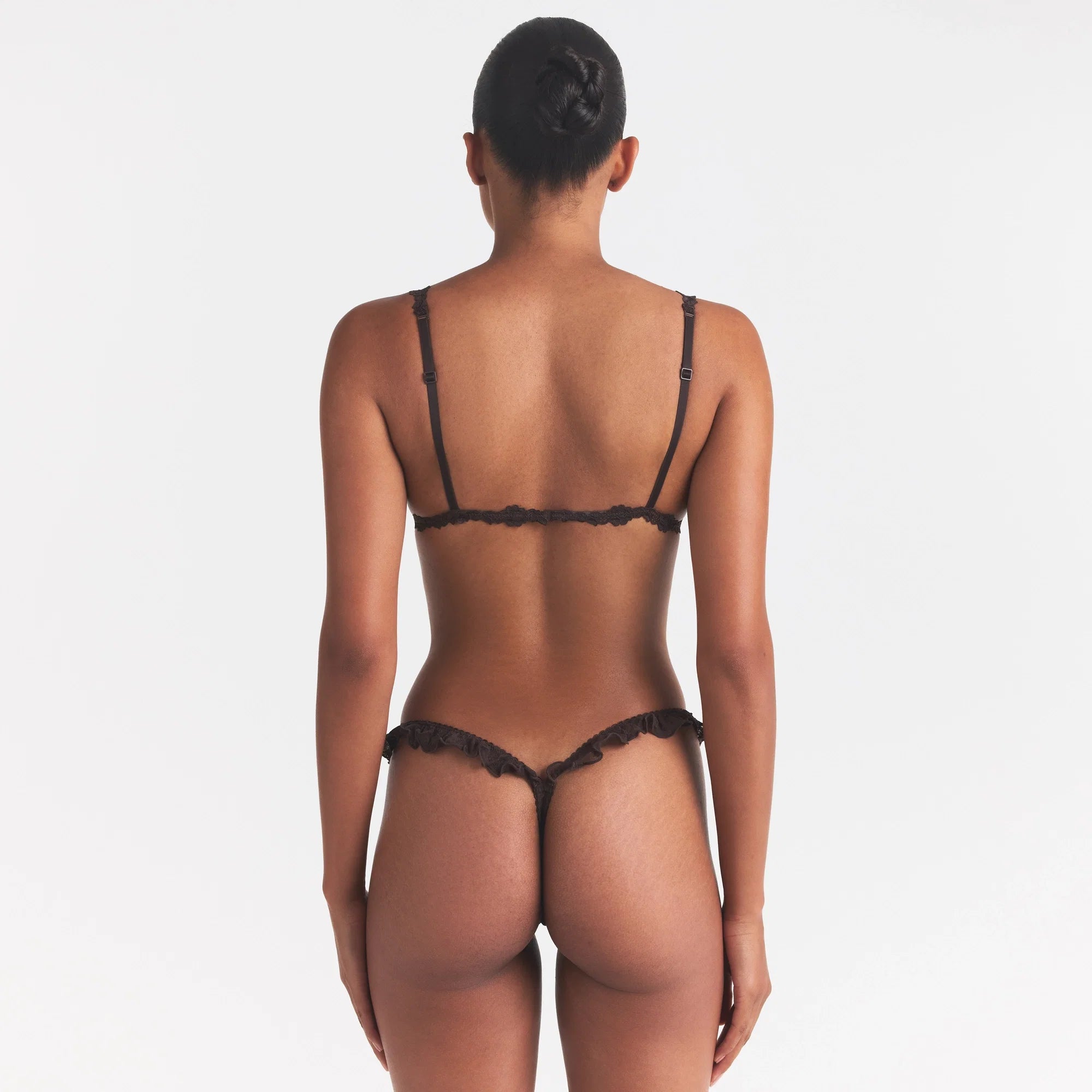STRETCH LACE TRIANGLE BRALETTE | ESPRESSO