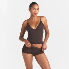 FITS EVERYBODY LACE TRIANGLE CAMI AND BOY SHORT SET | ESPRESSO