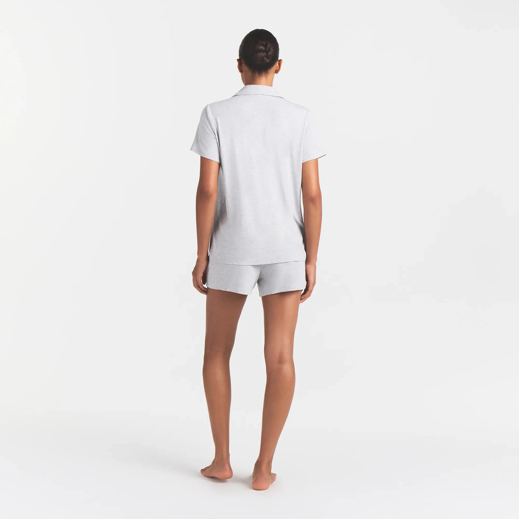 SKIMS SLEEP SHORT SLEEVE BUTTON UP SET | LIGHT HEATHER GREY