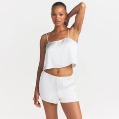 WOVEN SHINE CAMI AND SHORT SLEEP SET | IVORY