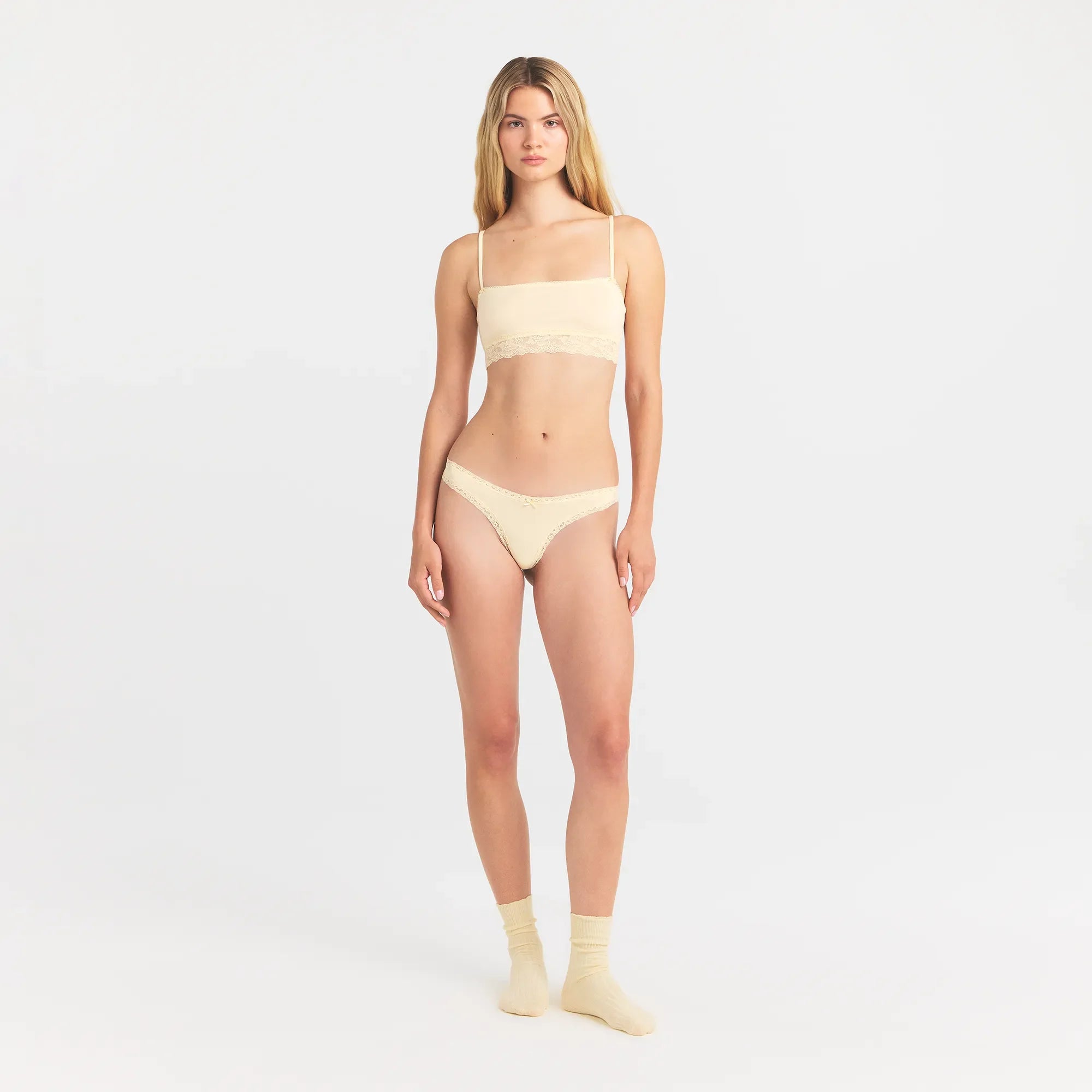 LIGHTWEIGHT COTTON LACE THONG | BUTTER TONAL