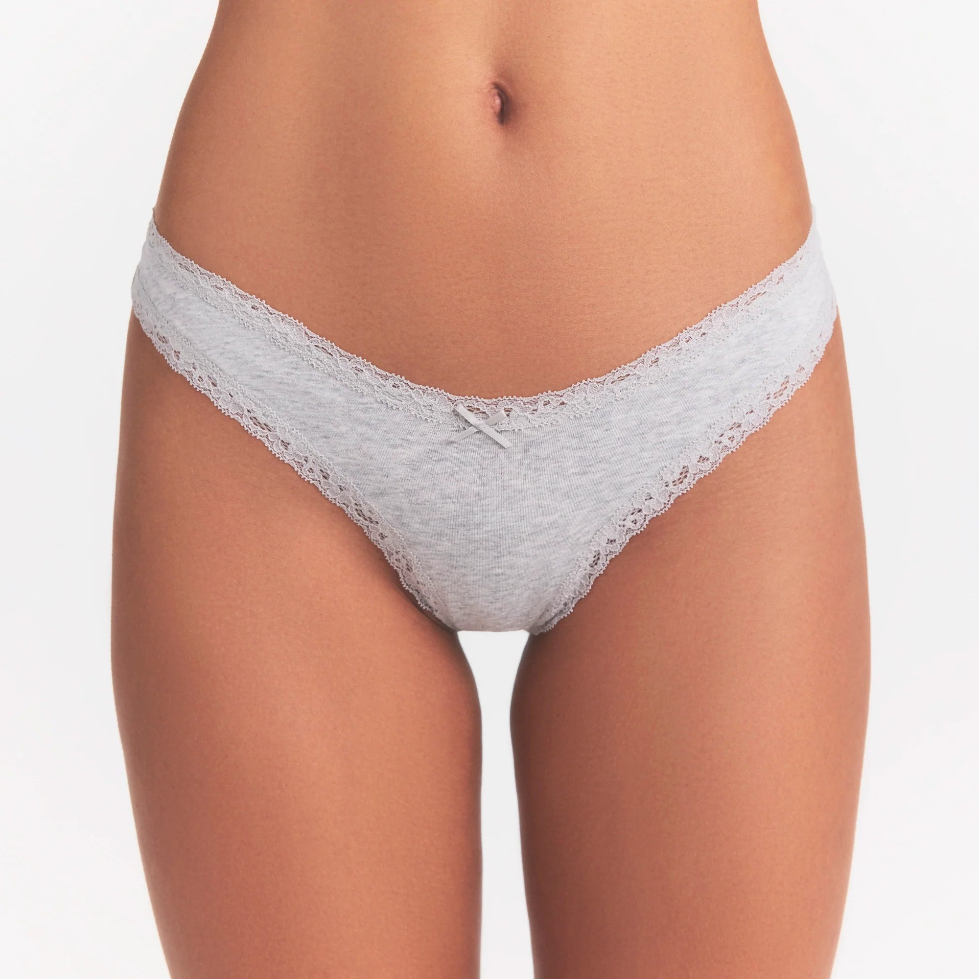 LIGHTWEIGHT COTTON LACE THONG | LIGHT HEATHER GREY