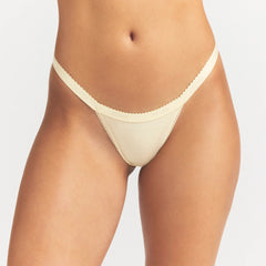 LIGHTWEIGHT COTTON LOGO PICOT THONG | BUTTER TONAL