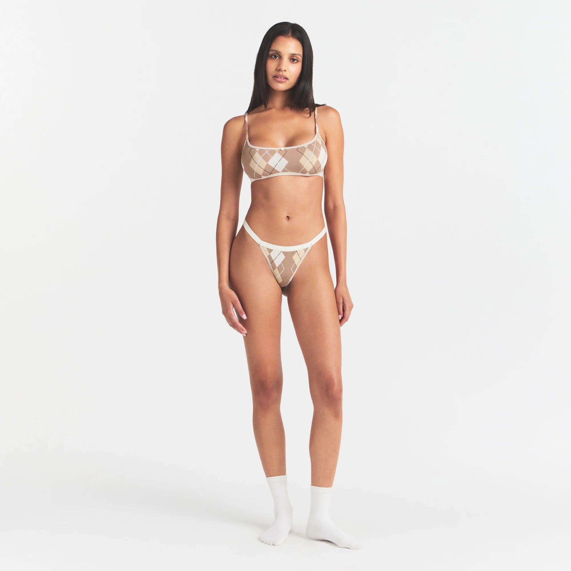 LIGHTWEIGHT COTTON LOGO PICOT THONG | CAFE ARGYLE PRINT