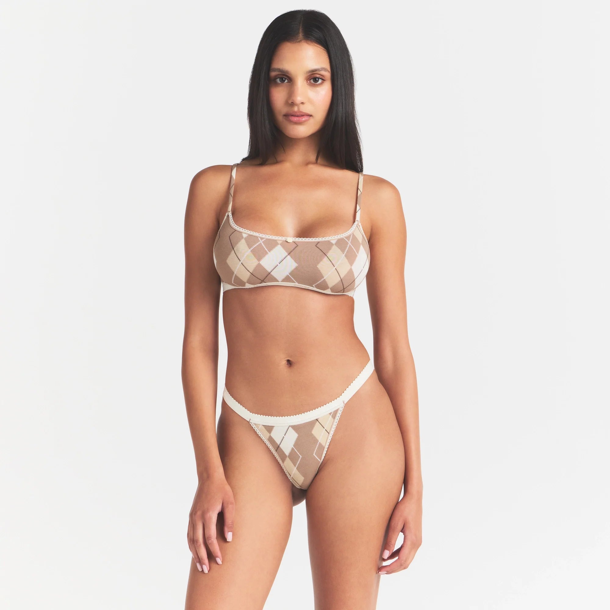 LIGHTWEIGHT COTTON LOGO PICOT THONG | CAFE ARGYLE PRINT