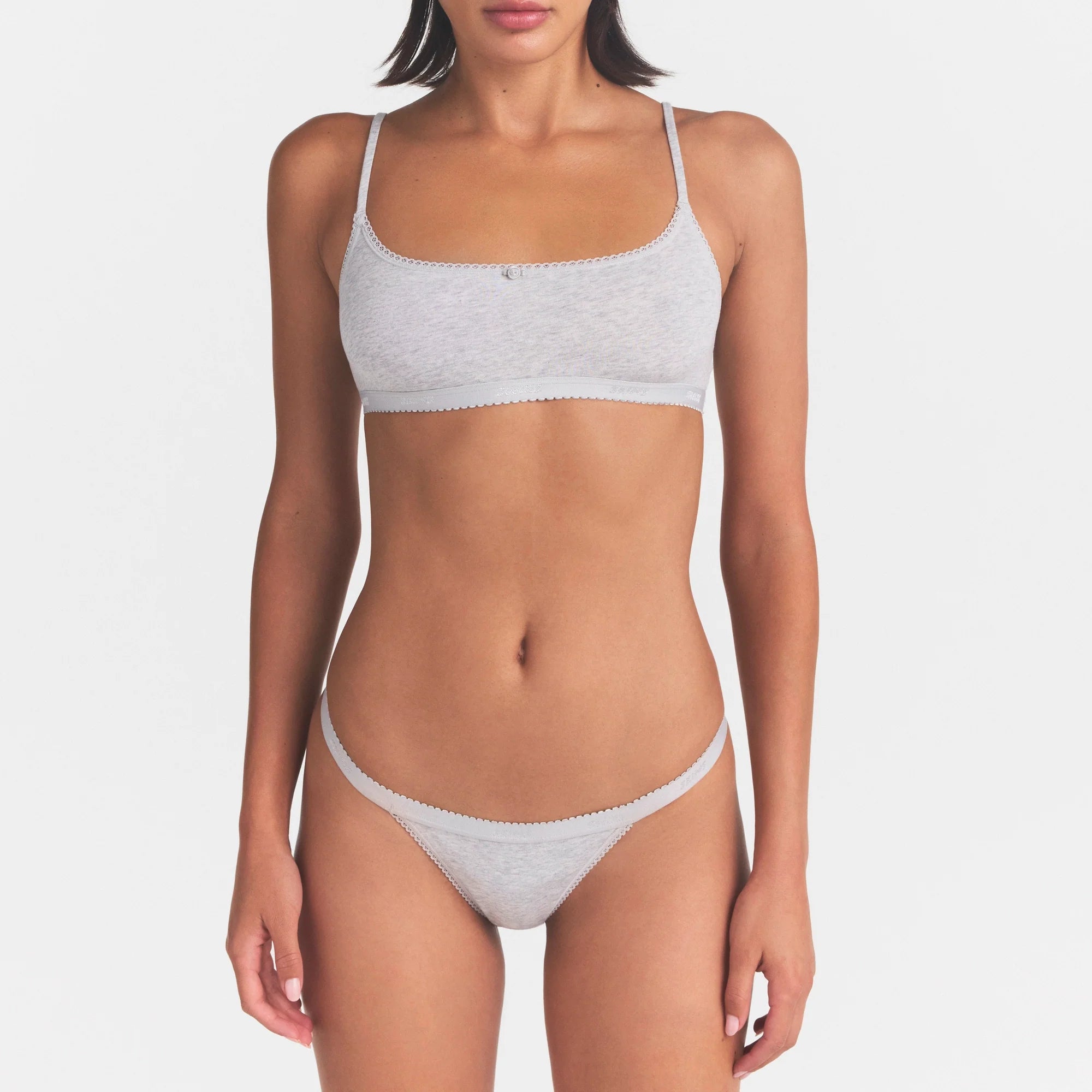 LIGHTWEIGHT COTTON LOGO PICOT THONG | LIGHT HEATHER GREY