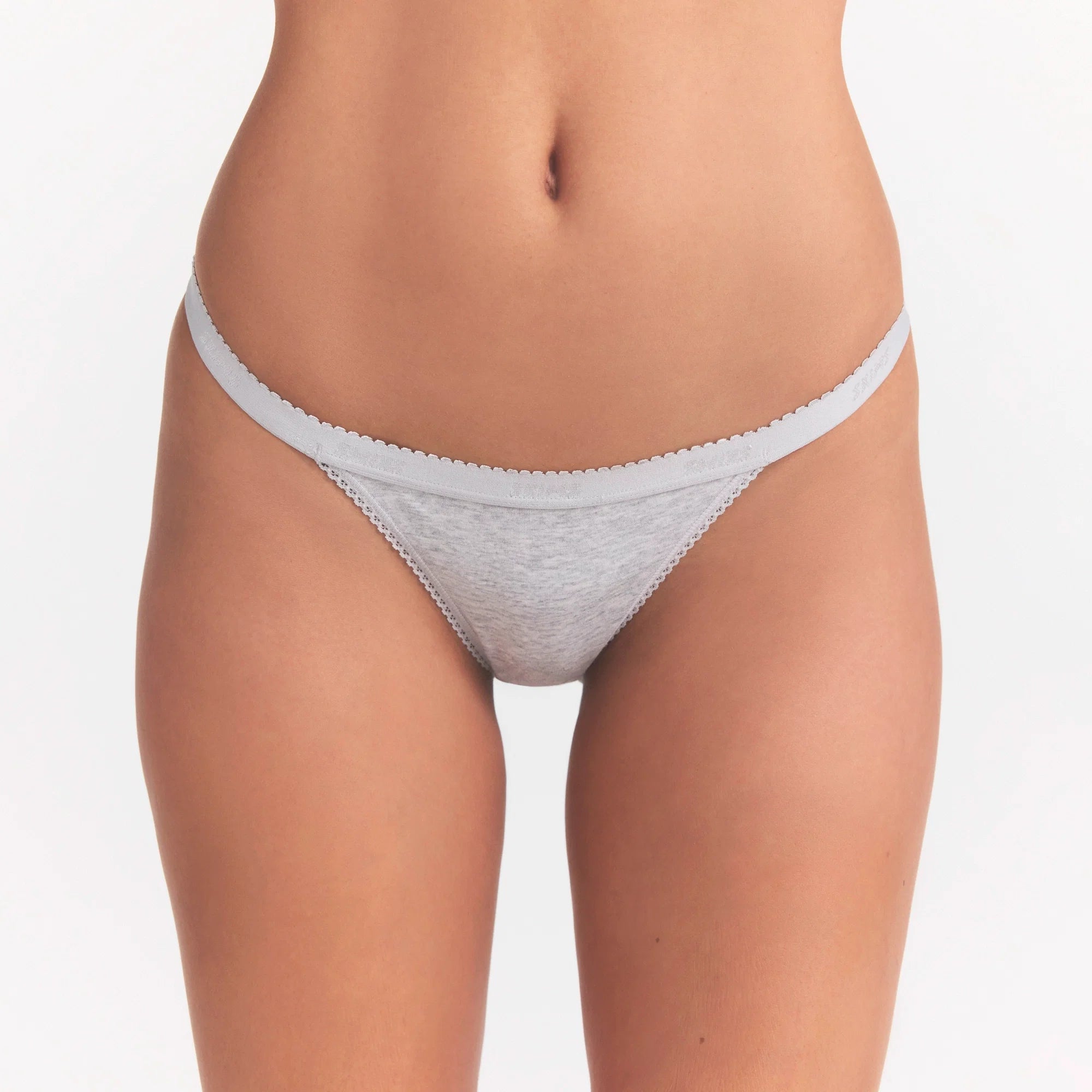LIGHTWEIGHT COTTON LOGO PICOT THONG | LIGHT HEATHER GREY