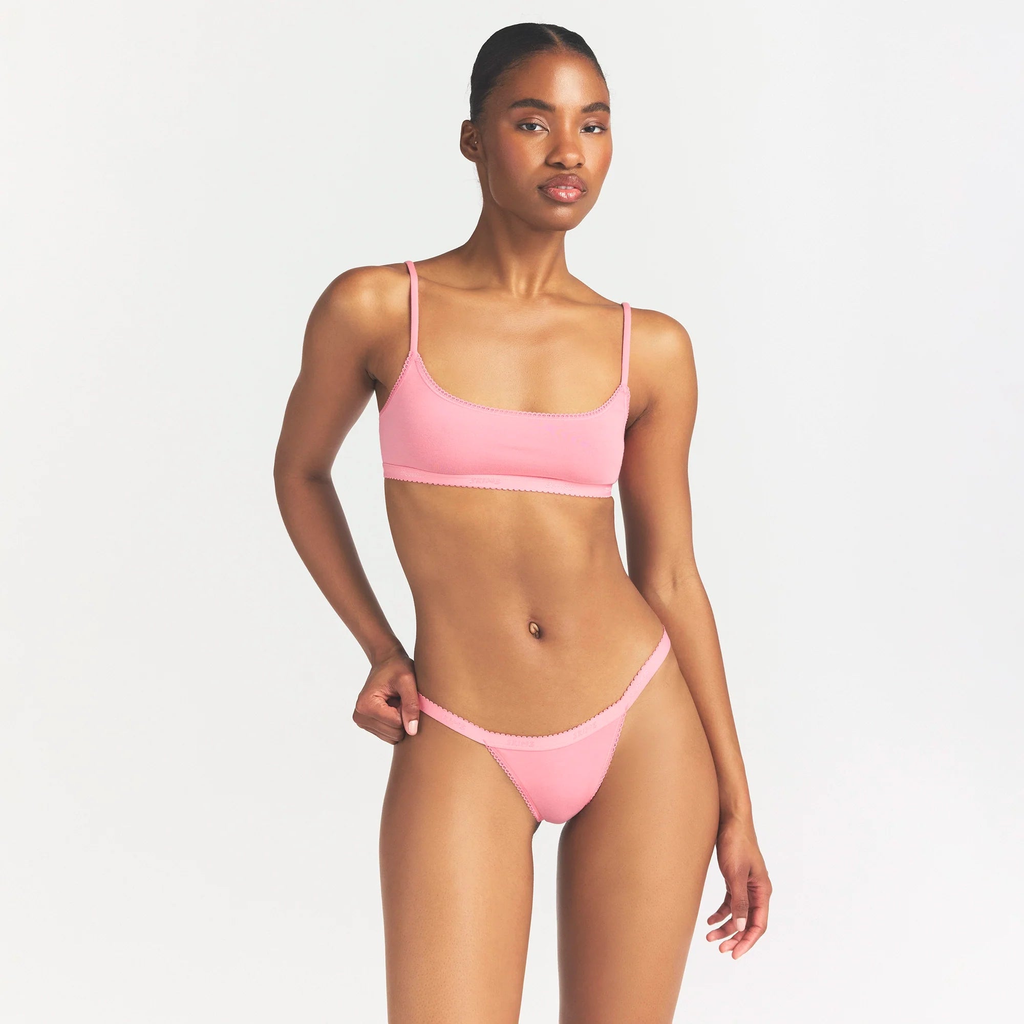 LIGHTWEIGHT COTTON LOGO PICOT THONG | MELON TONAL