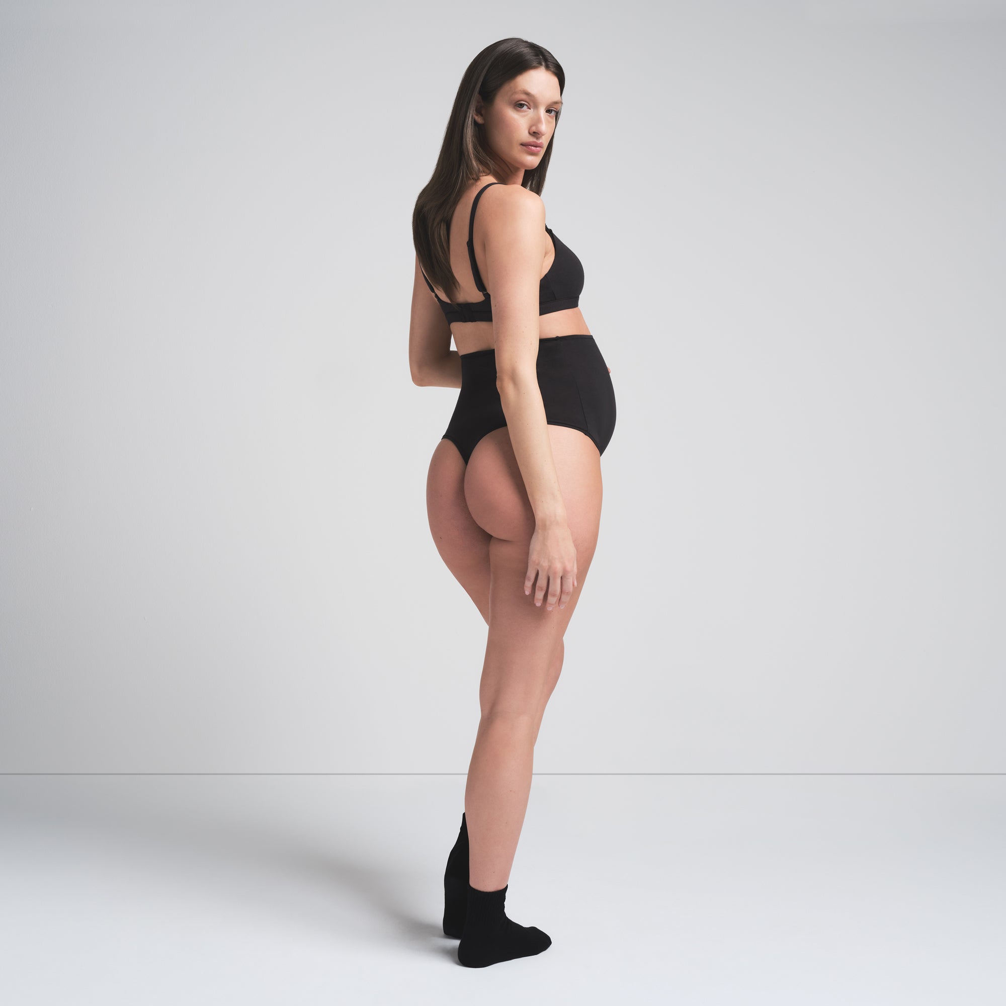 COTTON JERSEY MATERNITY HIGH-WAISTED THONG | SOOT