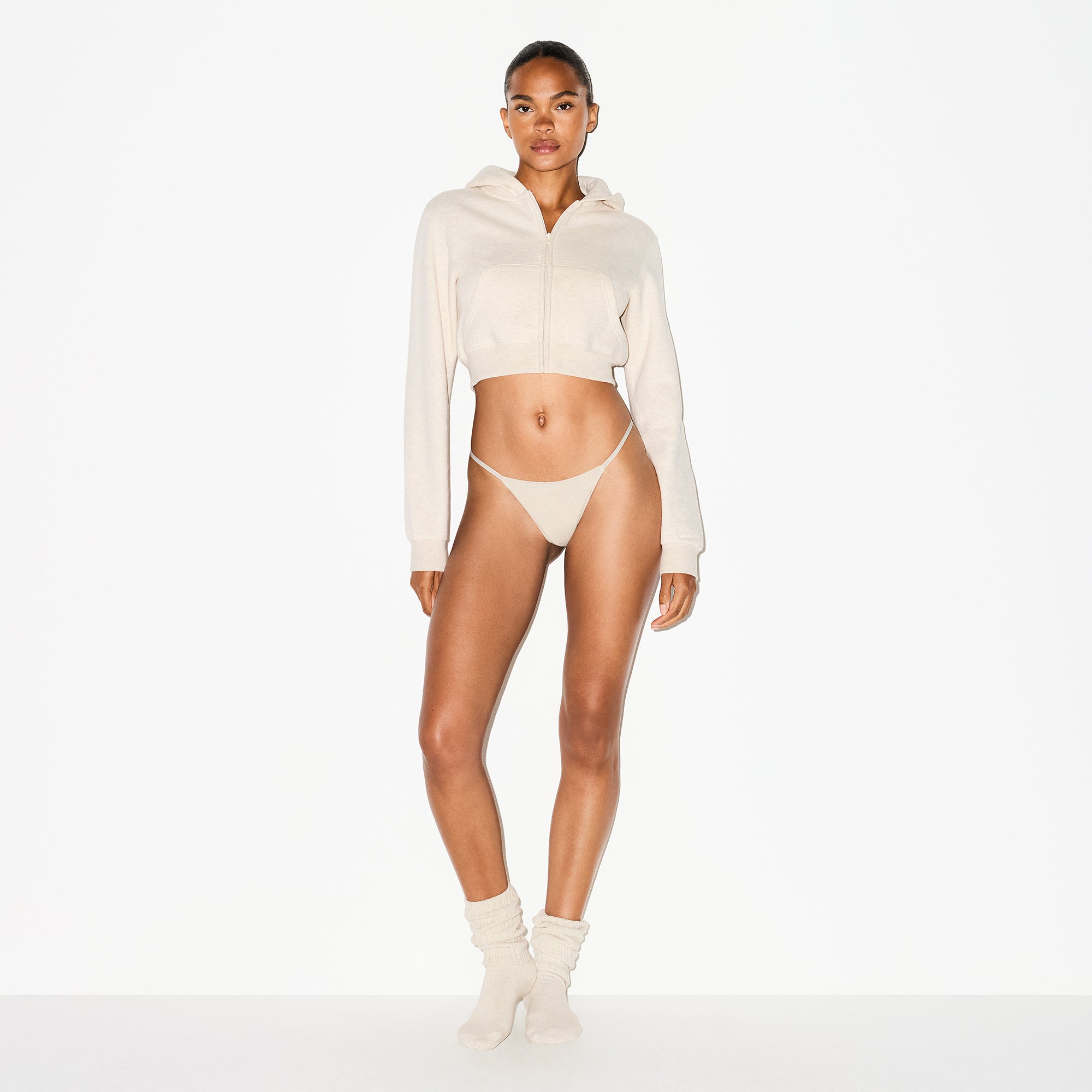 LIGHTWEIGHT COTTON STRING THONG | OATMEAL HEATHER