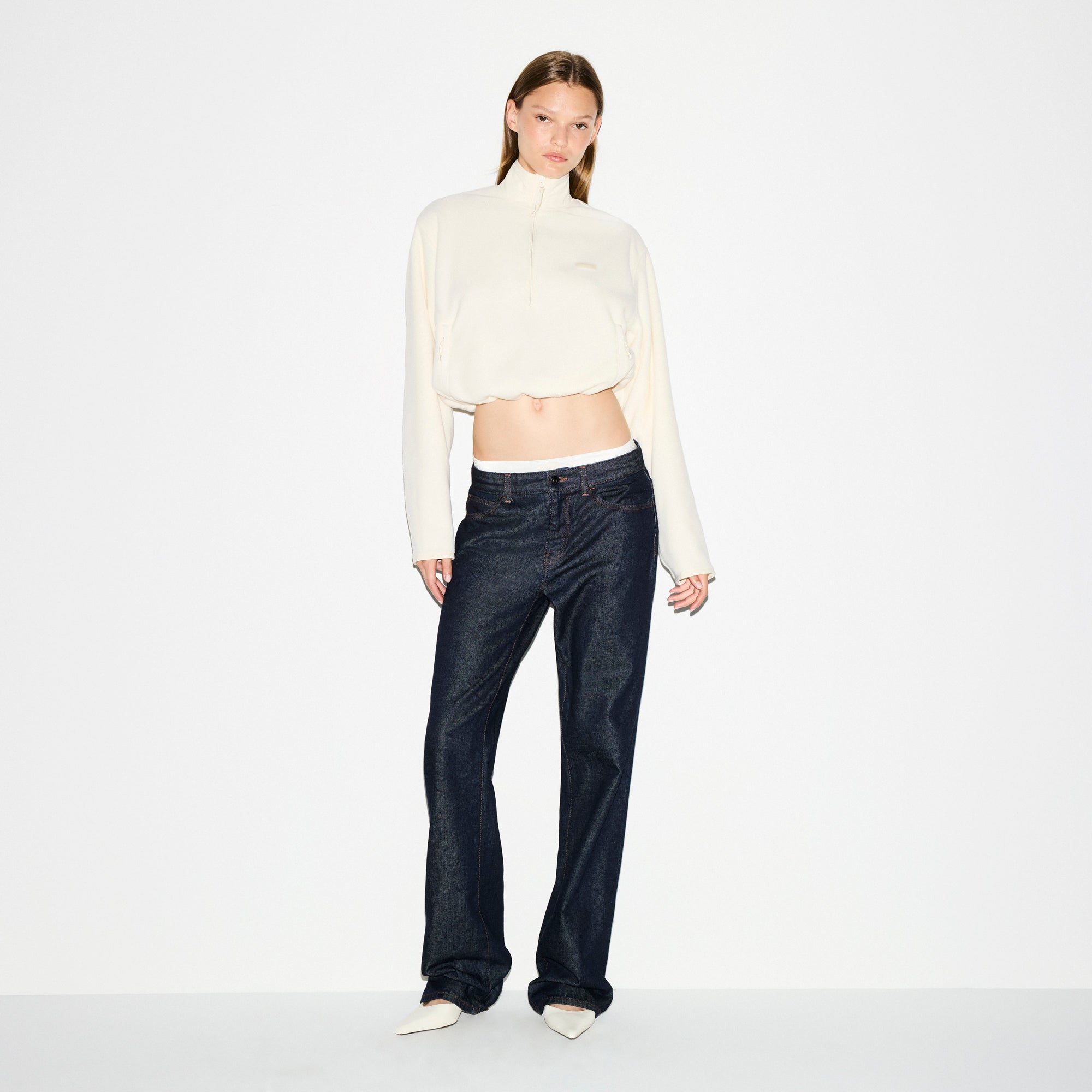 OUTDOOR FLEECE HALF ZIP PULLOVER | ECRU