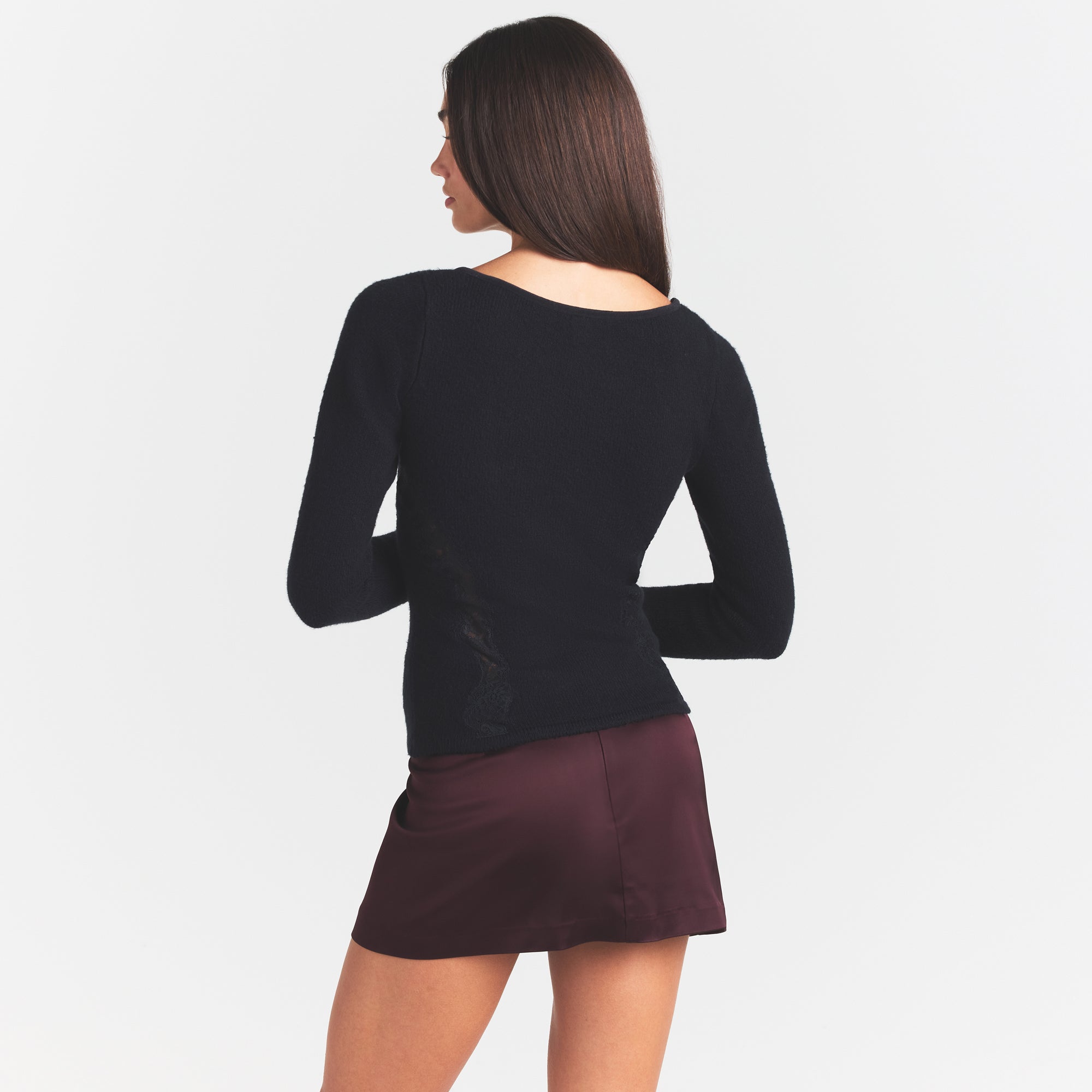 LACE KNIT LONG SLEEVE CARDIGAN | OBSIDIAN