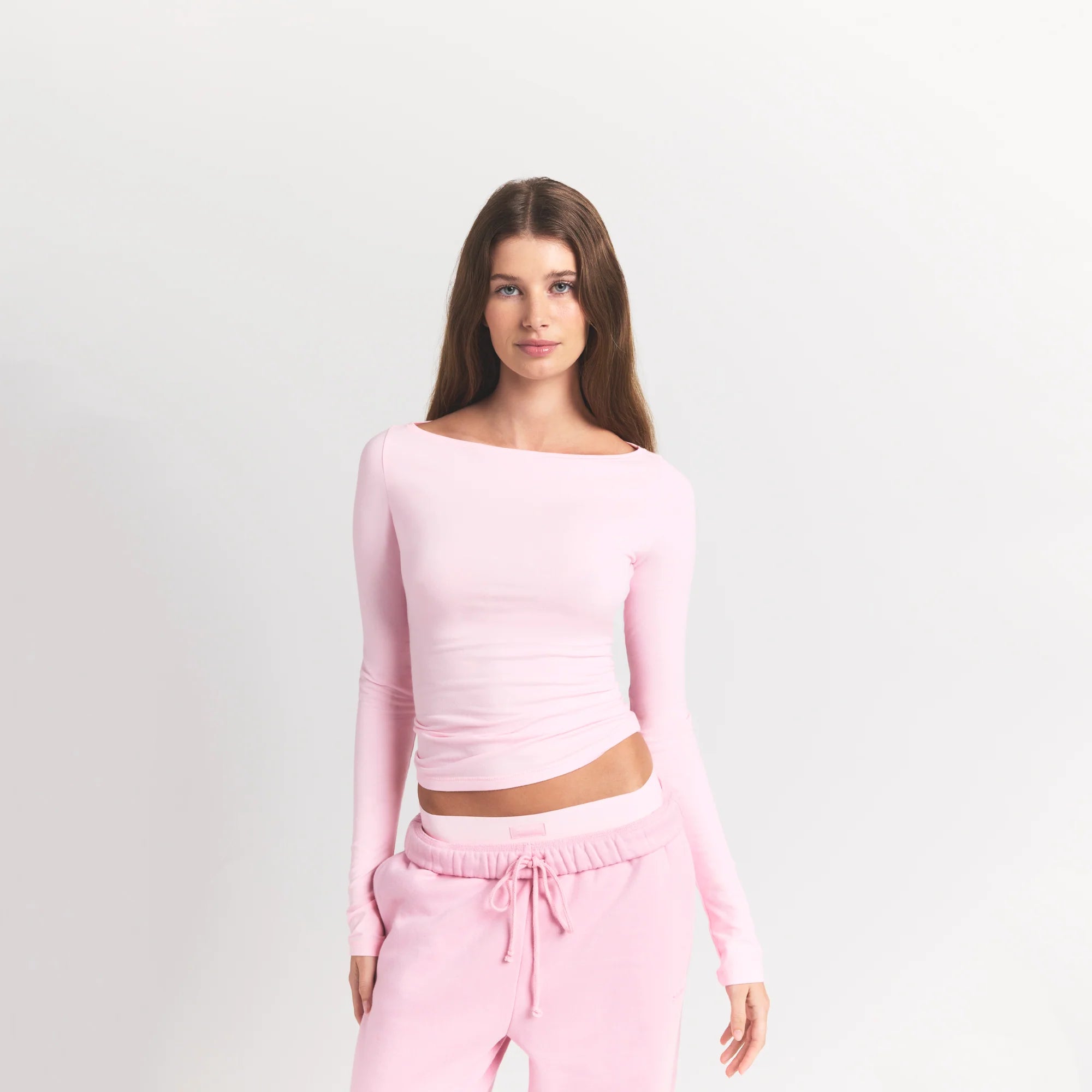COTTON JERSEY LONG SLEEVE BOATNECK TOP | CHERRY BLOSSOM