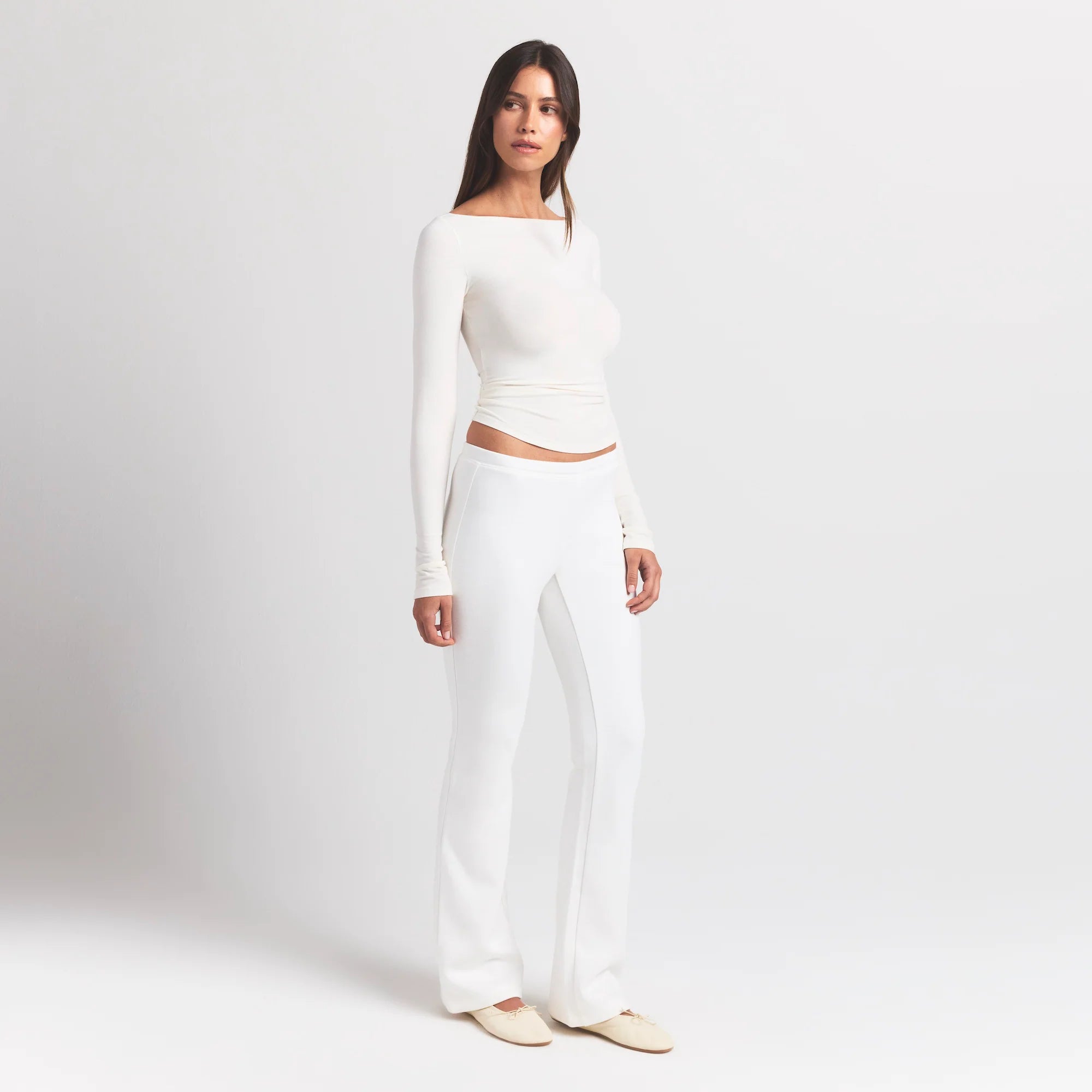 COTTON JERSEY LONG SLEEVE BOATNECK TOP | MARBLE