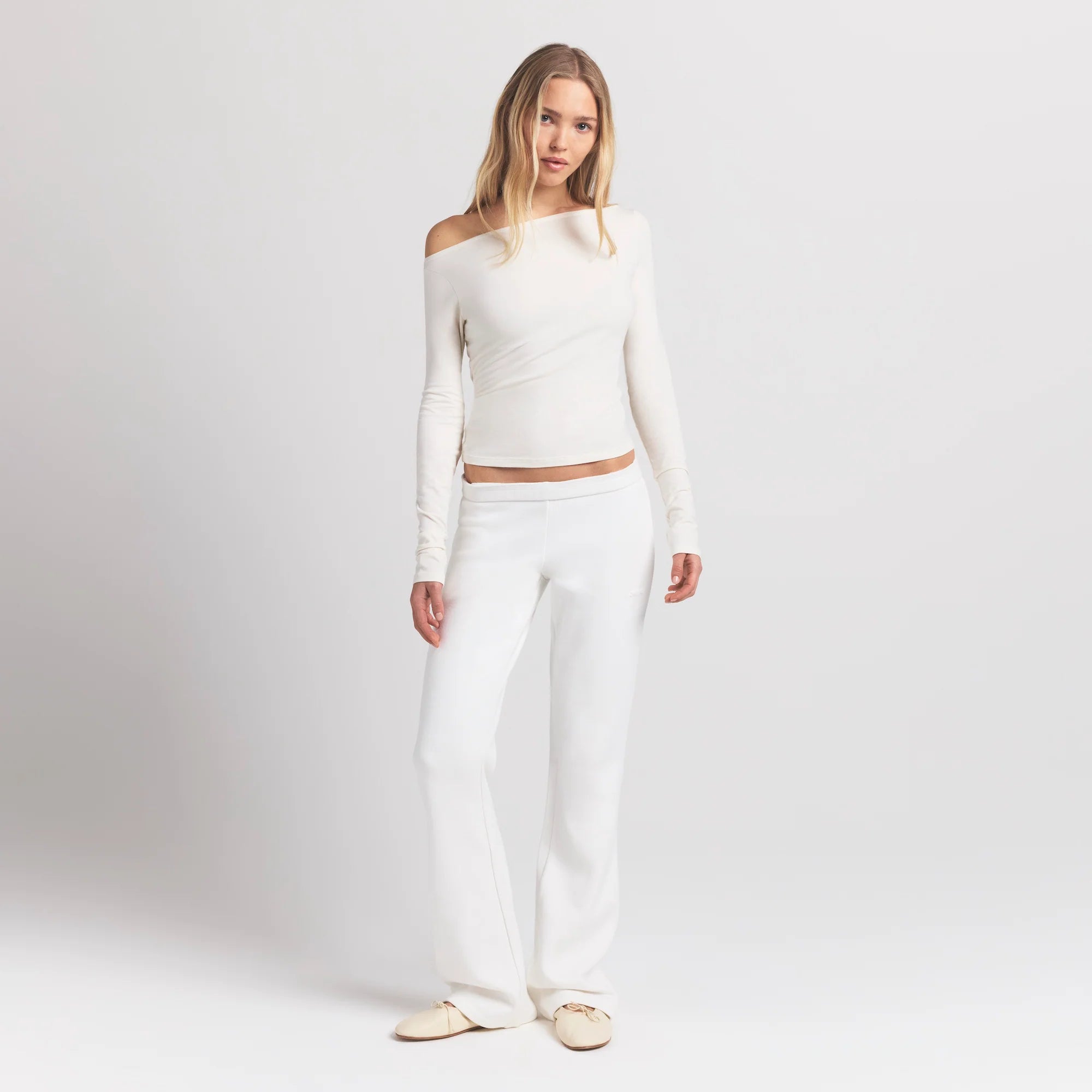 COTTON JERSEY LONG SLEEVE BOATNECK TOP | MARBLE