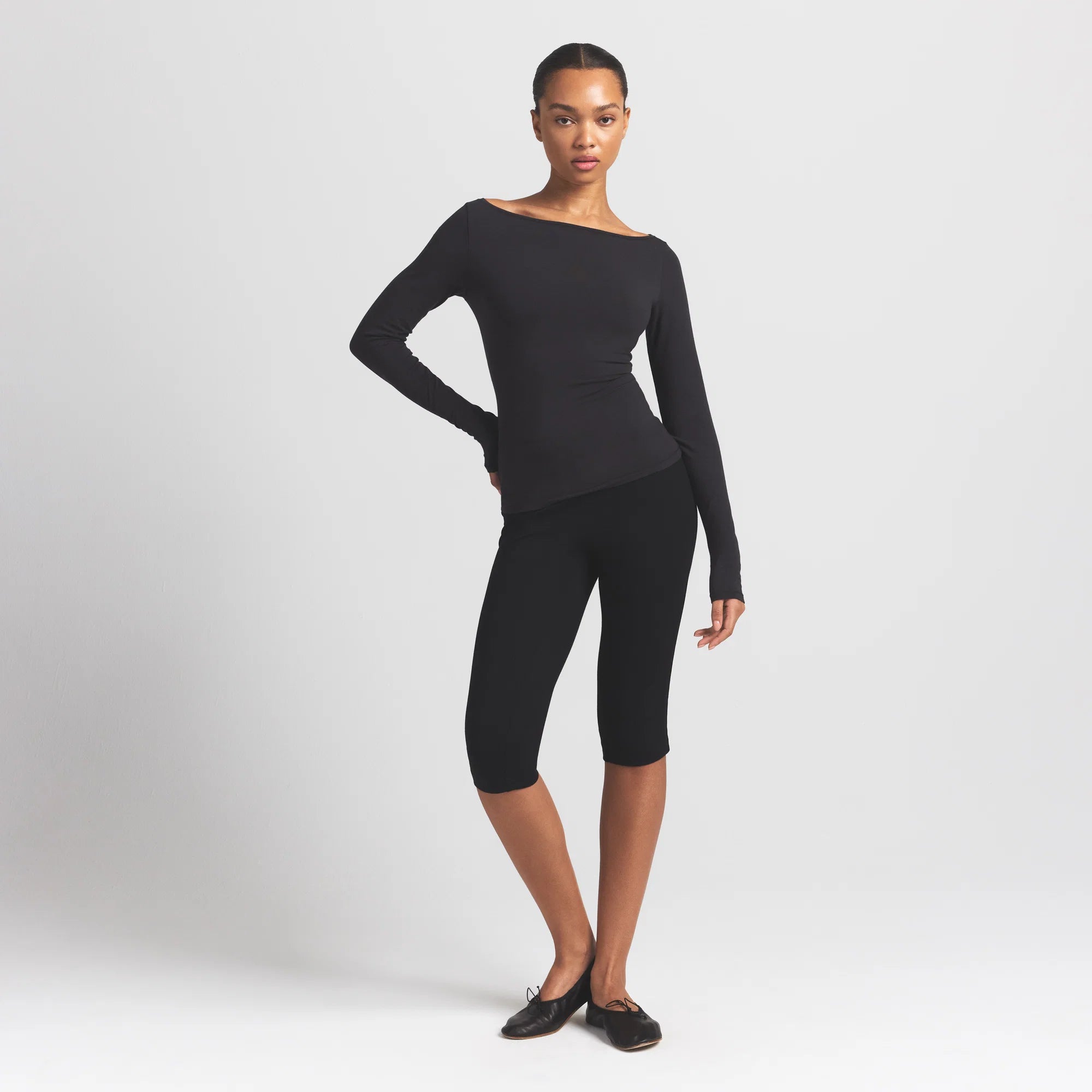 COTTON JERSEY LONG SLEEVE BOATNECK TOP | SOOT