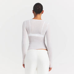 SHEER RIB LONG SLEEVE TOP | SNOW