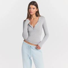 SHEER MODAL CREWNECK HENLEY | HEATHER GREY