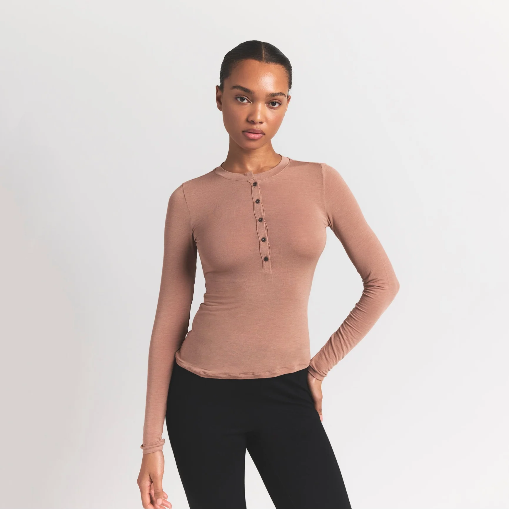 SHEER MODAL CREWNECK HENLEY | SIENNA