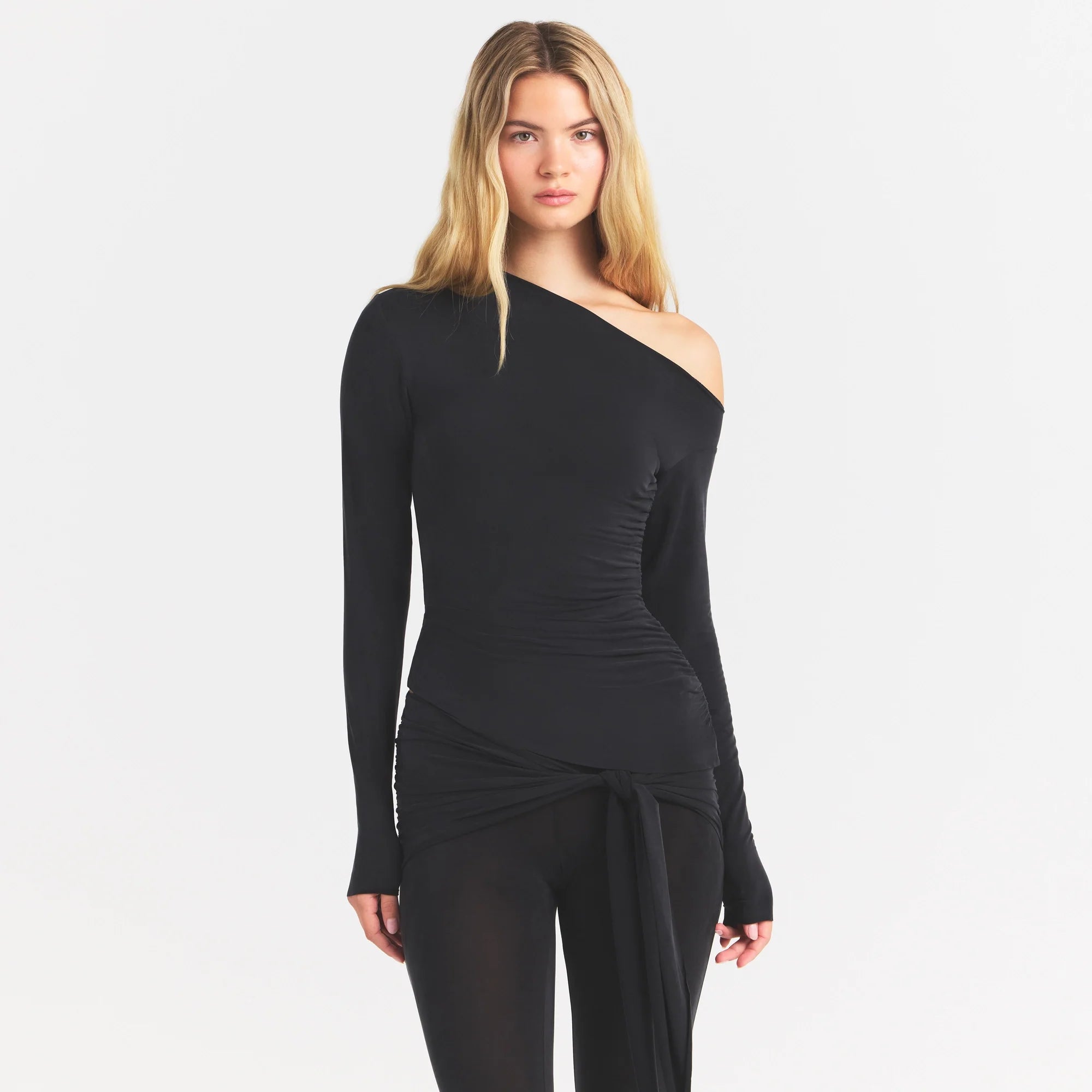 CUPRO JERSEY ASYMMETRICAL TOP | OBSIDIAN