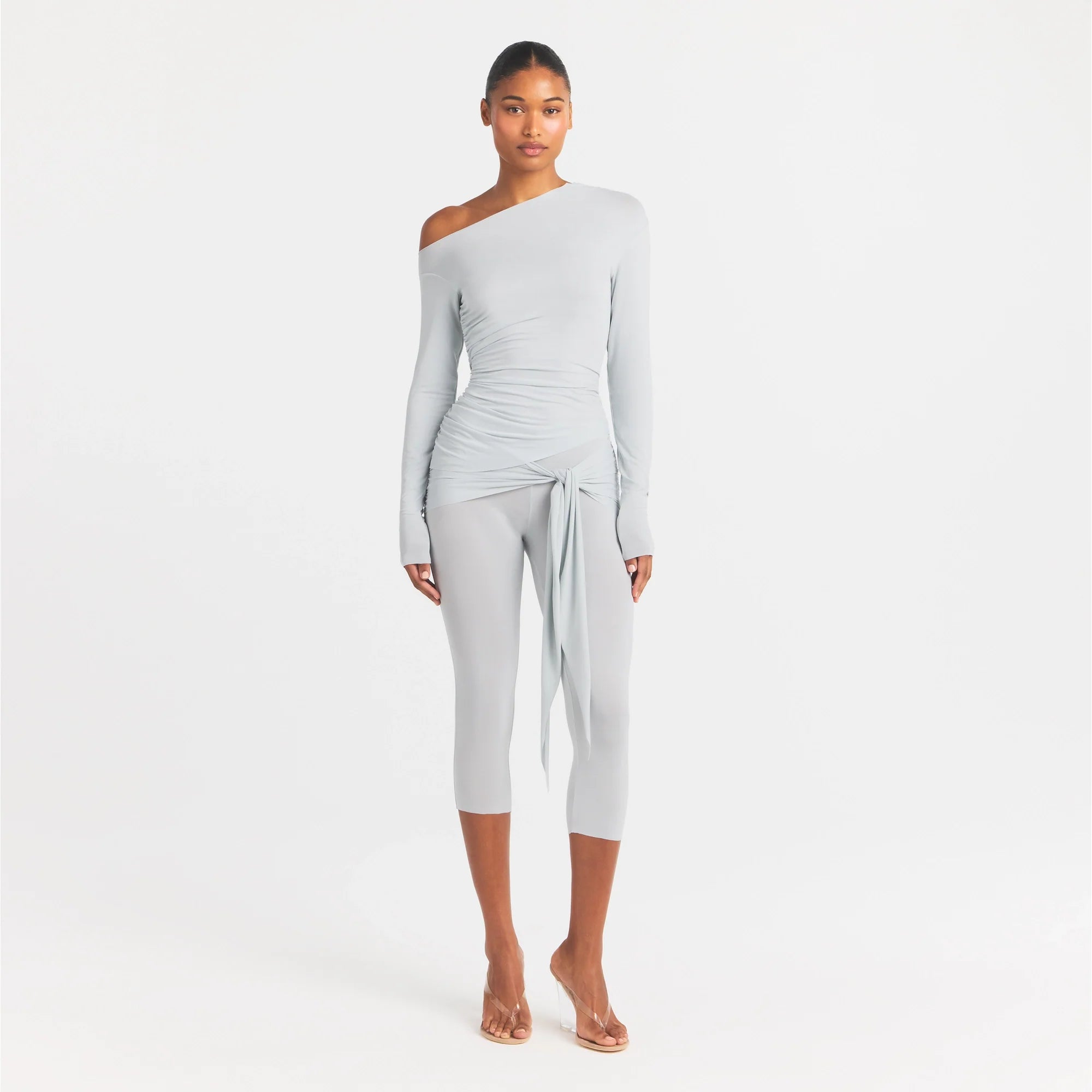 CUPRO JERSEY ASYMMETRICAL TOP | PEARL