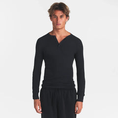 SKIMS COTTON RIB MENS HENLEY | ONYX