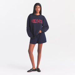 BOYFRIEND FLEECE OVERSIZED CREWNECK | BLUE BLACK SKIMS PLAID