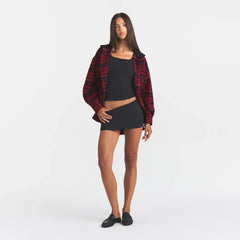 OUTDOOR FLANNEL OVERSIZED HOODED SHIRT | MERLOT CABIN PLAID
