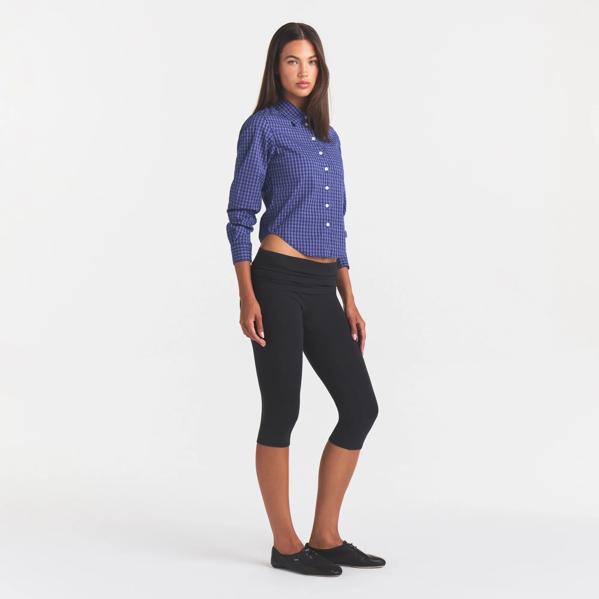 COTTON POPLIN SHRUNKEN BUTTON UP SHIRT | NAVY CHECK
