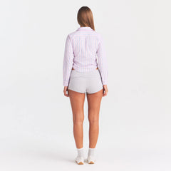 COTTON POPLIN SHRUNKEN BUTTON UP SHIRT | PINK TULLE WIDE STRIPE