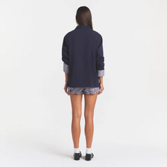 BOYFRIEND FLEECE OVERSIZED POLO  | BLUE BLACK