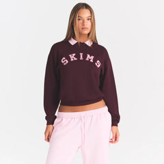 COTTON FLEECE CLASSIC CREWNECK | CURRANT ARCHED SKIMS PLAID