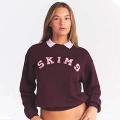 COTTON FLEECE CLASSIC CREWNECK | CURRANT ARCHED SKIMS PLAID