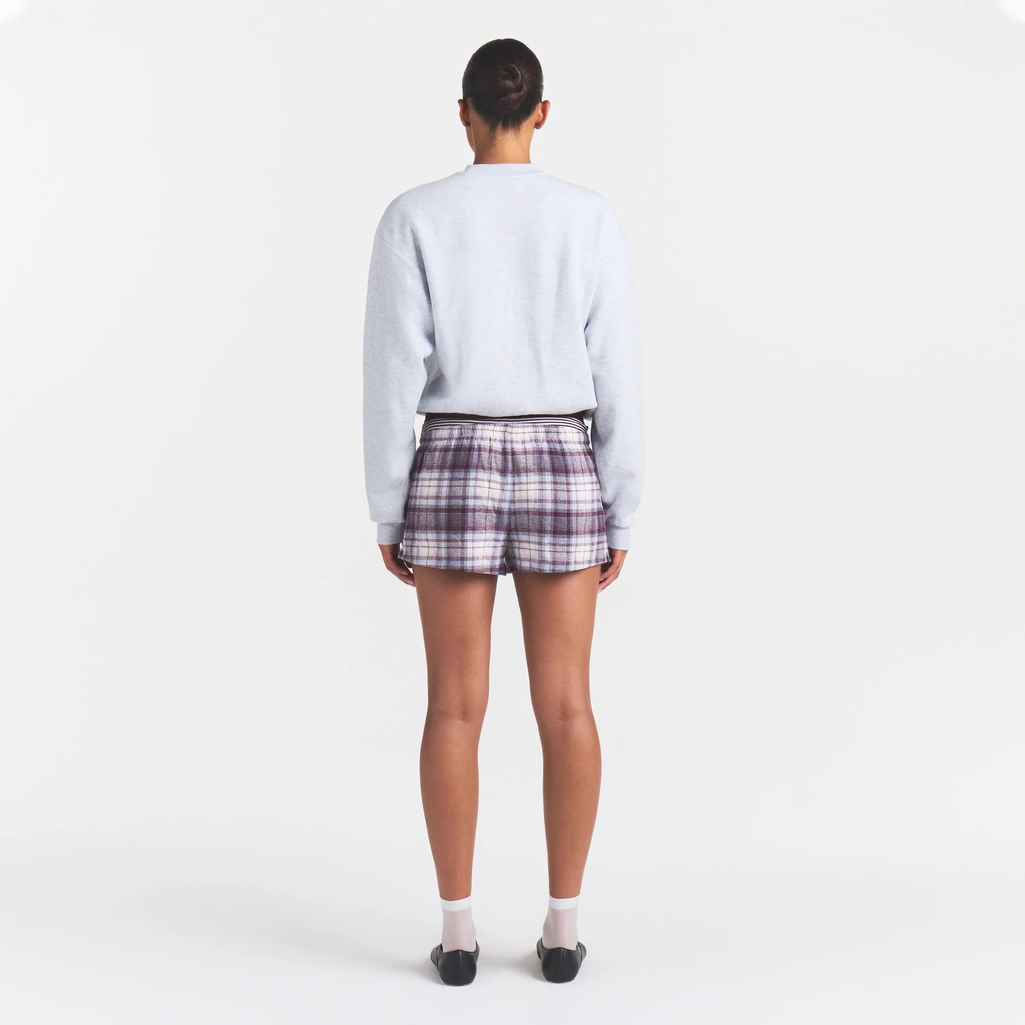 COTTON FLEECE CLASSIC CREWNECK | LIGHT HEATHER GREY ARCHED SKIMS PLAID
