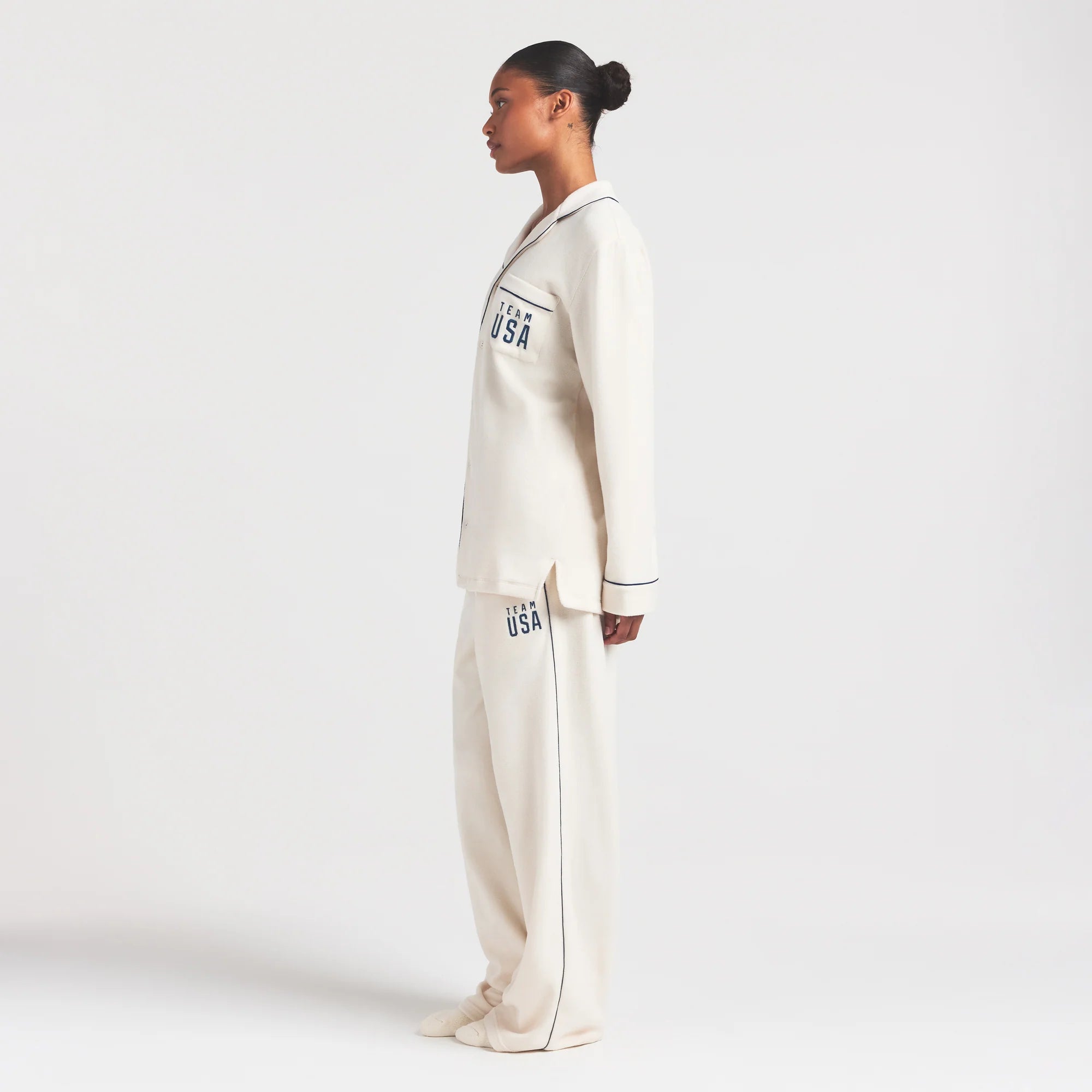 SKIMS FOR TEAM USA FLEECE UNISEX OLYMPIC OVERSIZED SLEEP TOP | ECRU