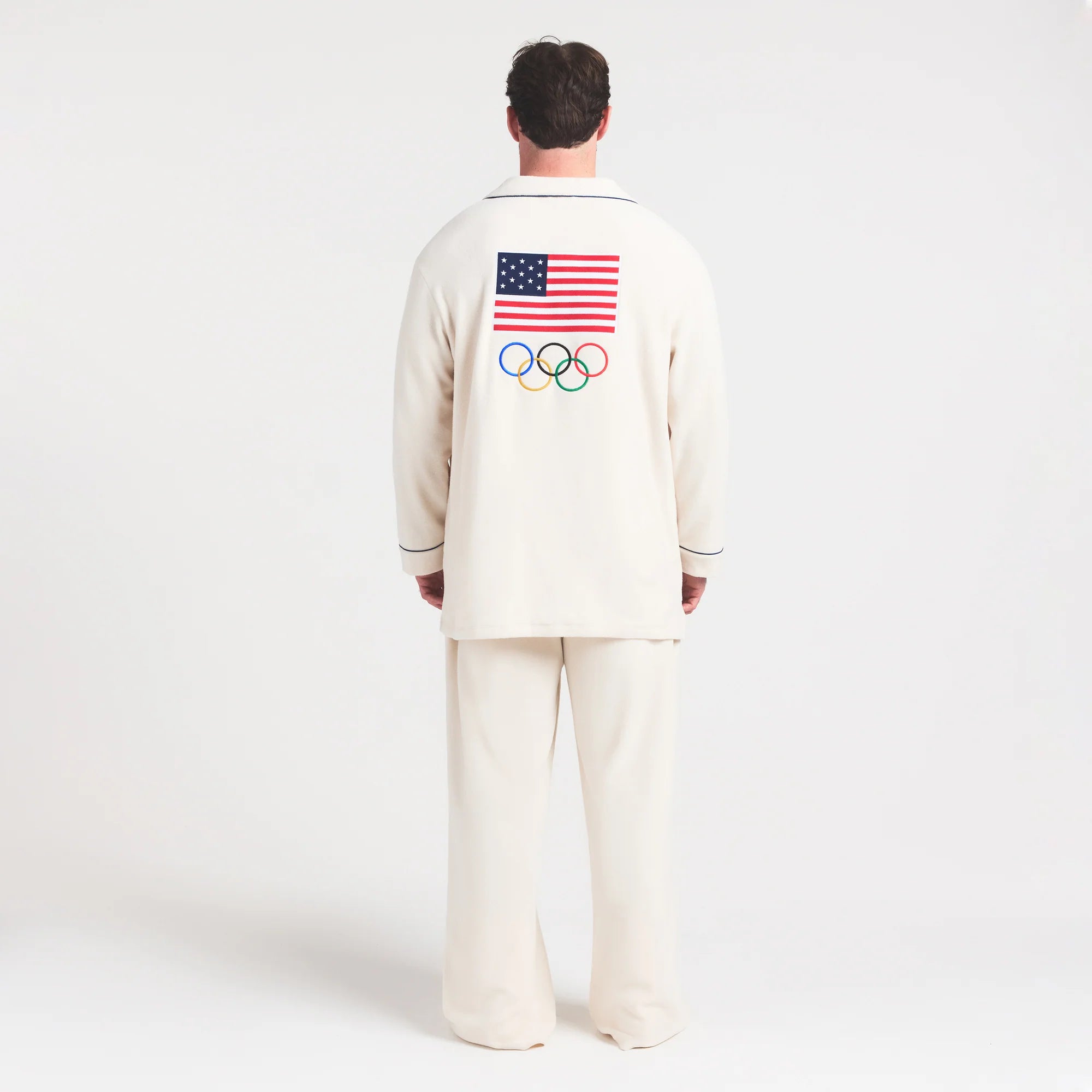 SKIMS FOR TEAM USA FLEECE UNISEX OLYMPIC OVERSIZED SLEEP TOP | ECRU