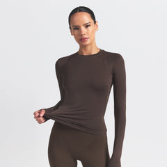 NikeSKIMS AIRY LONG SLEEVE CREW NECK TOP | DARK SEPIA