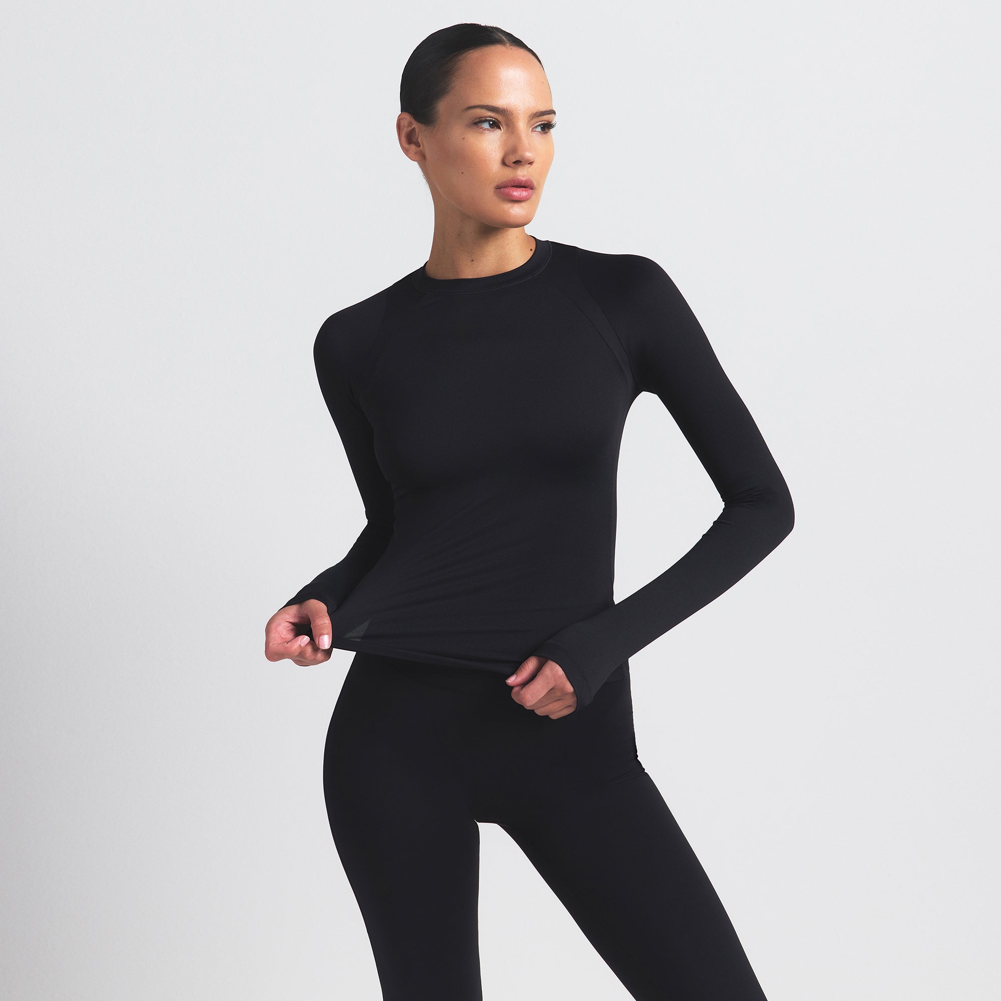 NikeSKIMS AIRY LONG SLEEVE CREW NECK TOP | OBSIDIAN