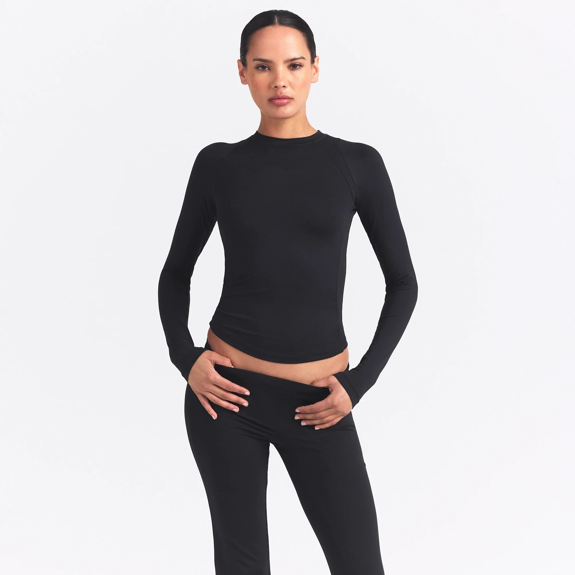 NikeSKIMS AIRY LONG SLEEVE CREW NECK TOP | OBSIDIAN
