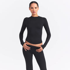 NikeSKIMS AIRY LONG SLEEVE CREW NECK TOP | OBSIDIAN
