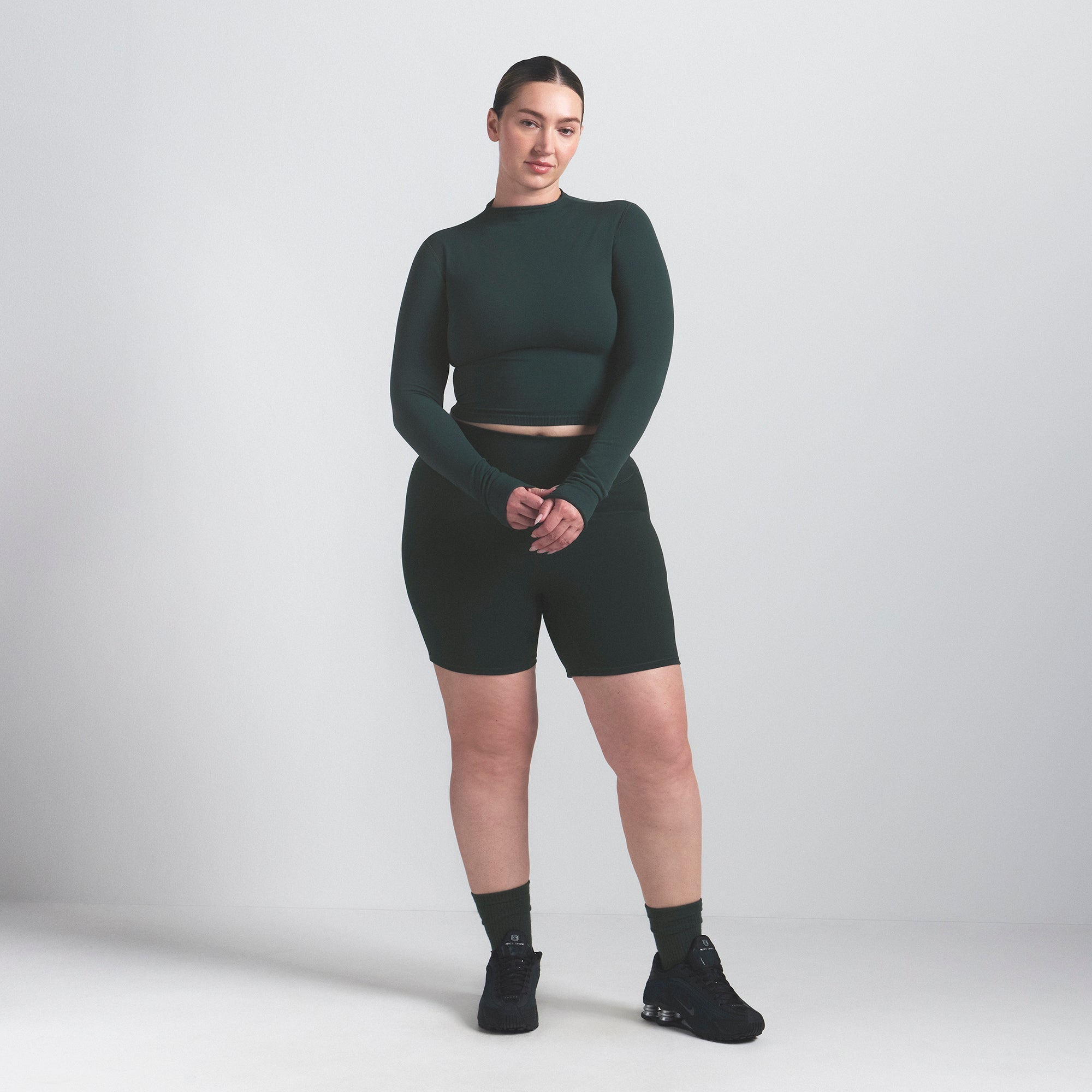 NikeSKIMS VINTAGE SEAMLESS MOCK NECK CROP TOP | DARK TEAL