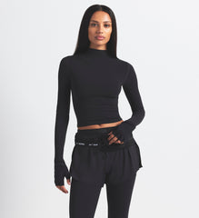 NikeSKIMS VINTAGE SEAMLESS MOCK NECK CROP TOP | OBSIDIAN