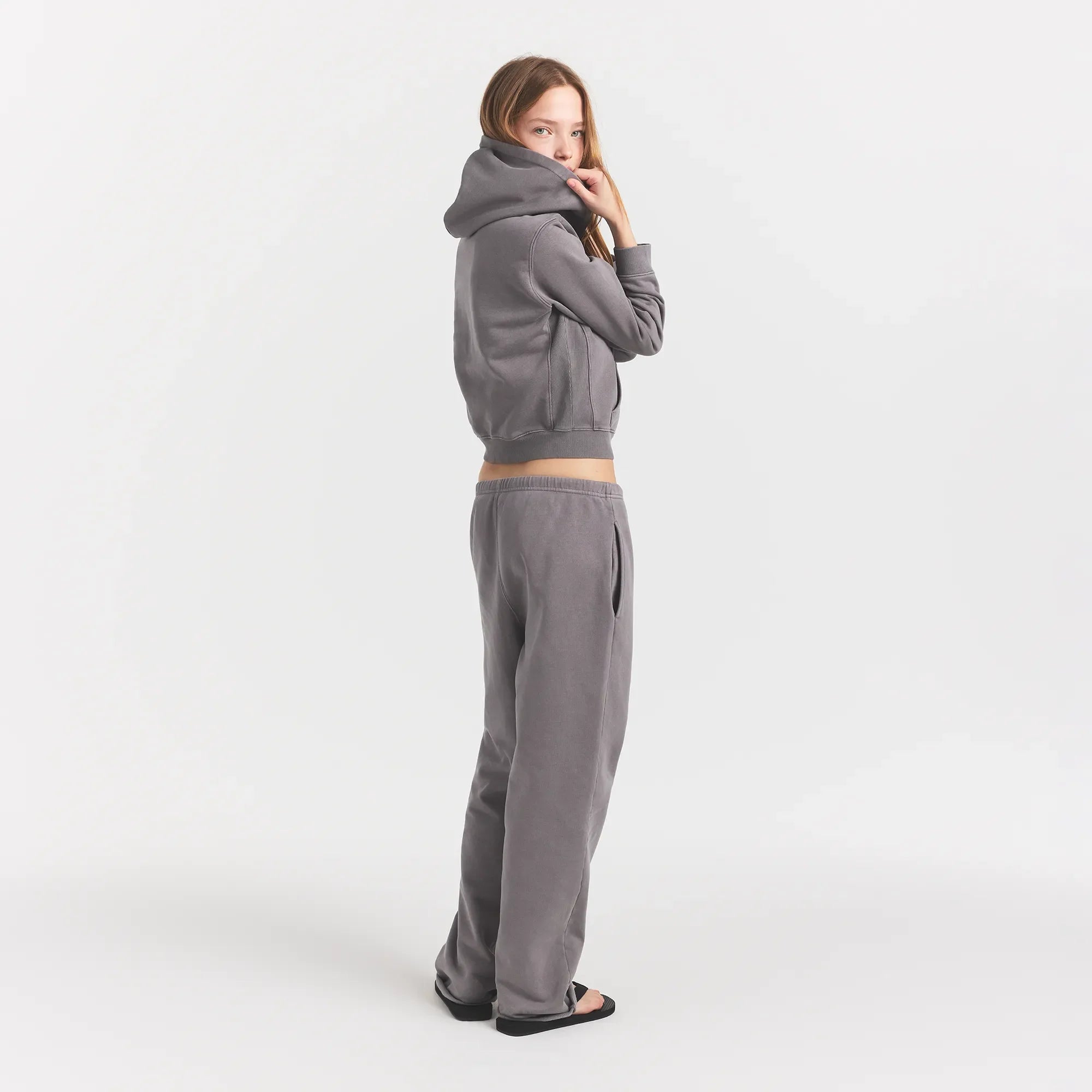 BOYFRIEND FLEECE ZIP UP HOODIE | SHADOW