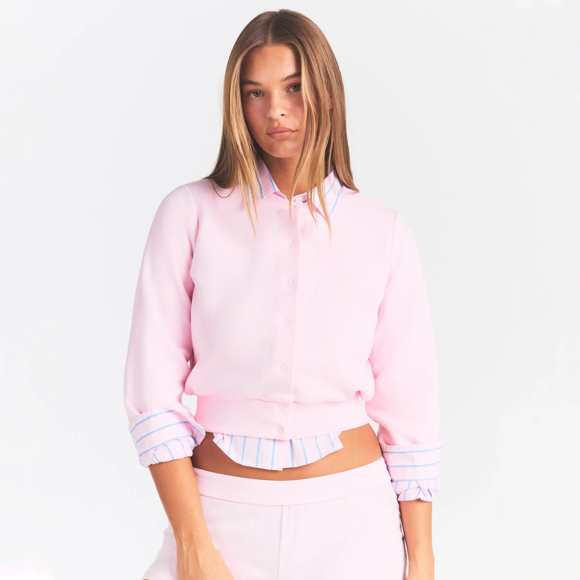 COTTON FLEECE SHRUNKEN CARDIGAN | CHERRY BLOSSOM