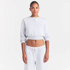 COTTON FLEECE SHRUNKEN CARDIGAN | LIGHT HEATHER GREY