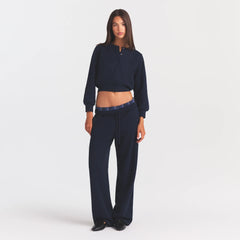 COTTON FLEECE SHRUNKEN CARDIGAN | NAVY