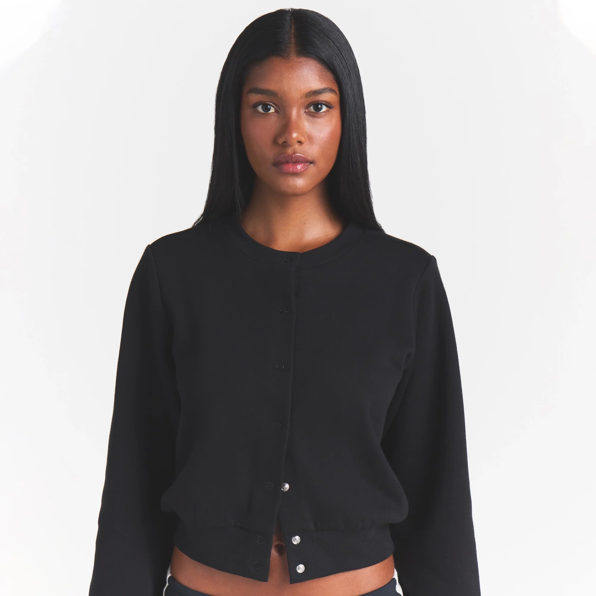 COTTON FLEECE SHRUNKEN CARDIGAN | ONYX