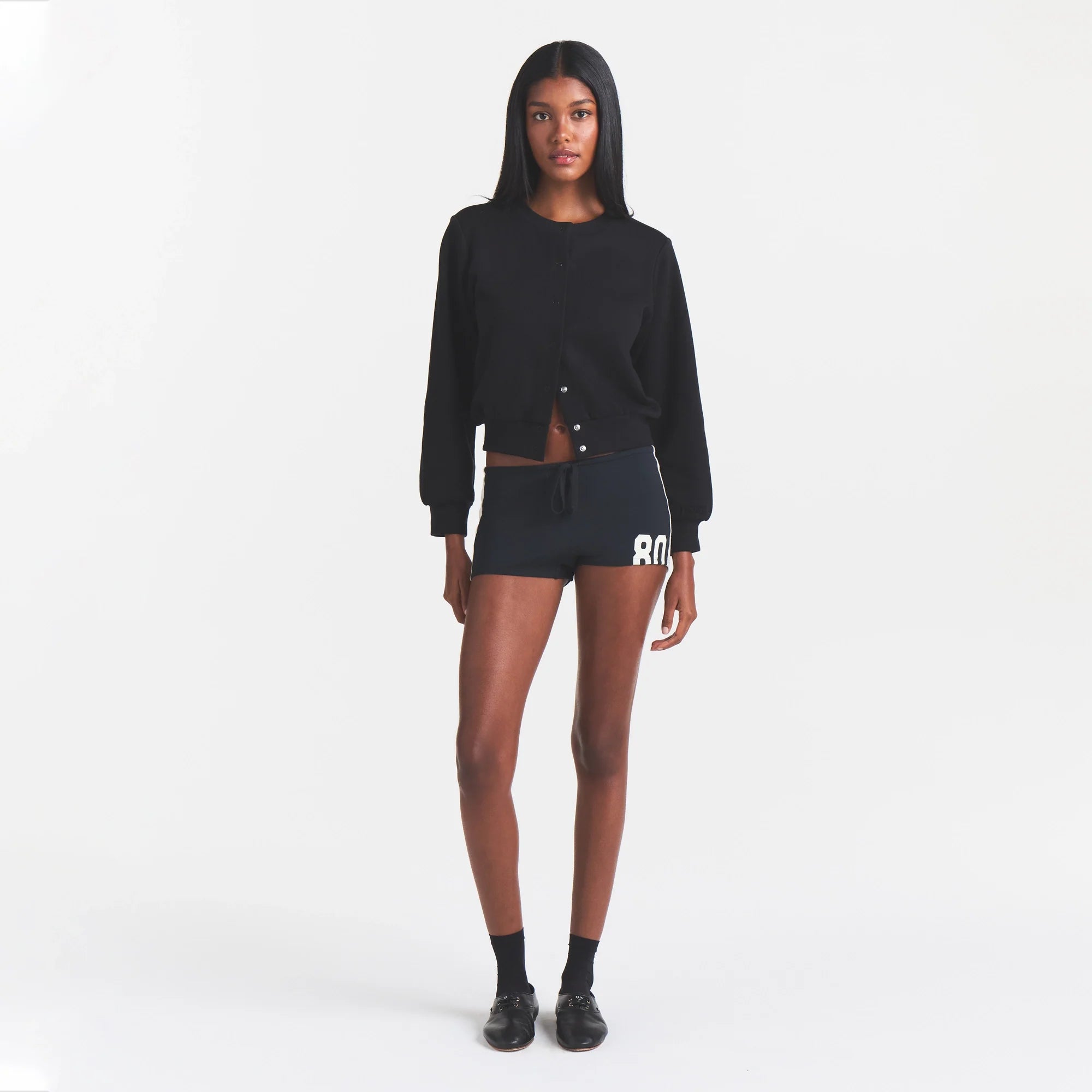 COTTON FLEECE SHRUNKEN CARDIGAN | ONYX