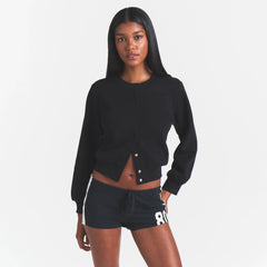 COTTON FLEECE SHRUNKEN CARDIGAN | ONYX